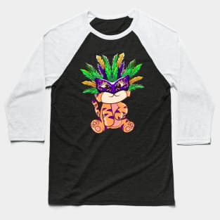 Mardi Gras with Cute Tiger Mardi Mask Beads Feathers Baseball T-Shirt